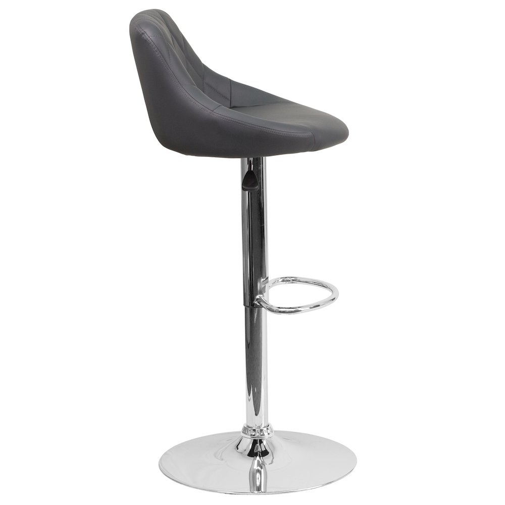 Contemporary Gray Vinyl Bucket Seat Adjustable Height Barstool with Chrome Base. Picture 9