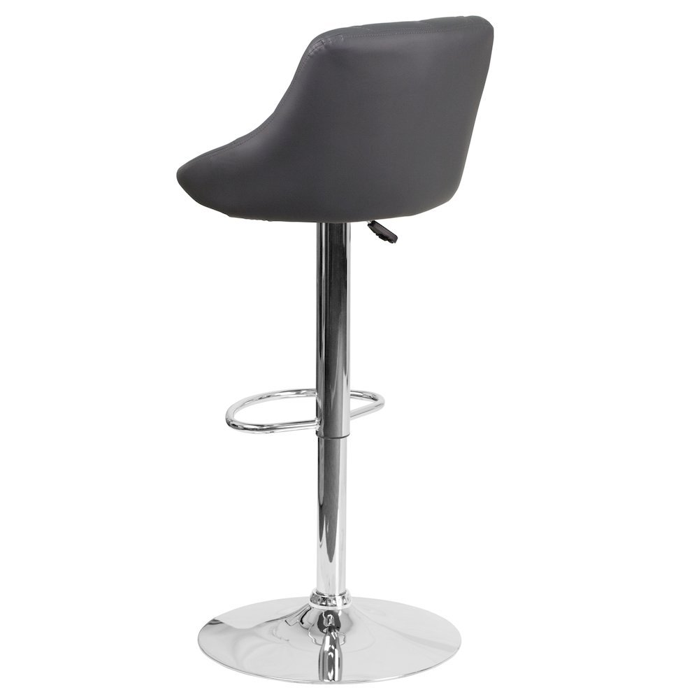 Contemporary Gray Vinyl Bucket Seat Adjustable Height Barstool with Chrome Base. Picture 7