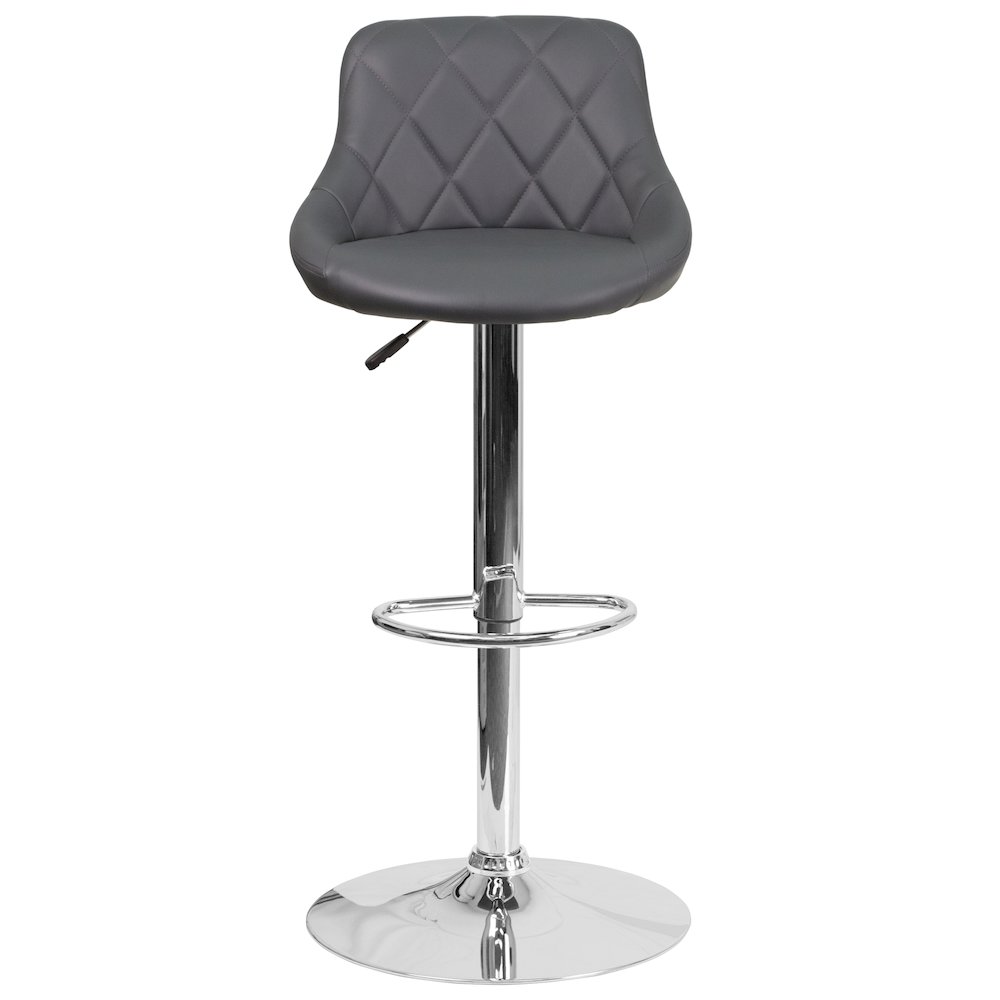 Contemporary Gray Vinyl Bucket Seat Adjustable Height Barstool with Chrome Base. Picture 10