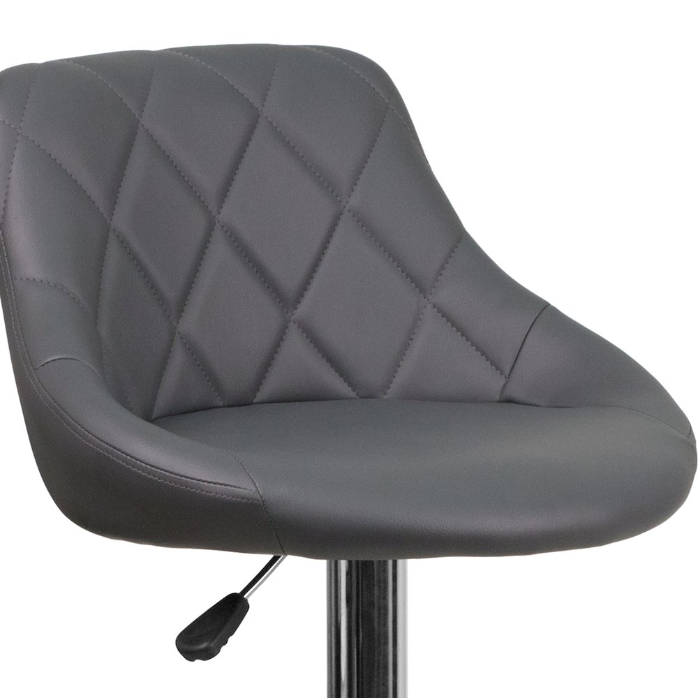 Contemporary Gray Vinyl Bucket Seat Adjustable Height Barstool with Chrome Base. Picture 8
