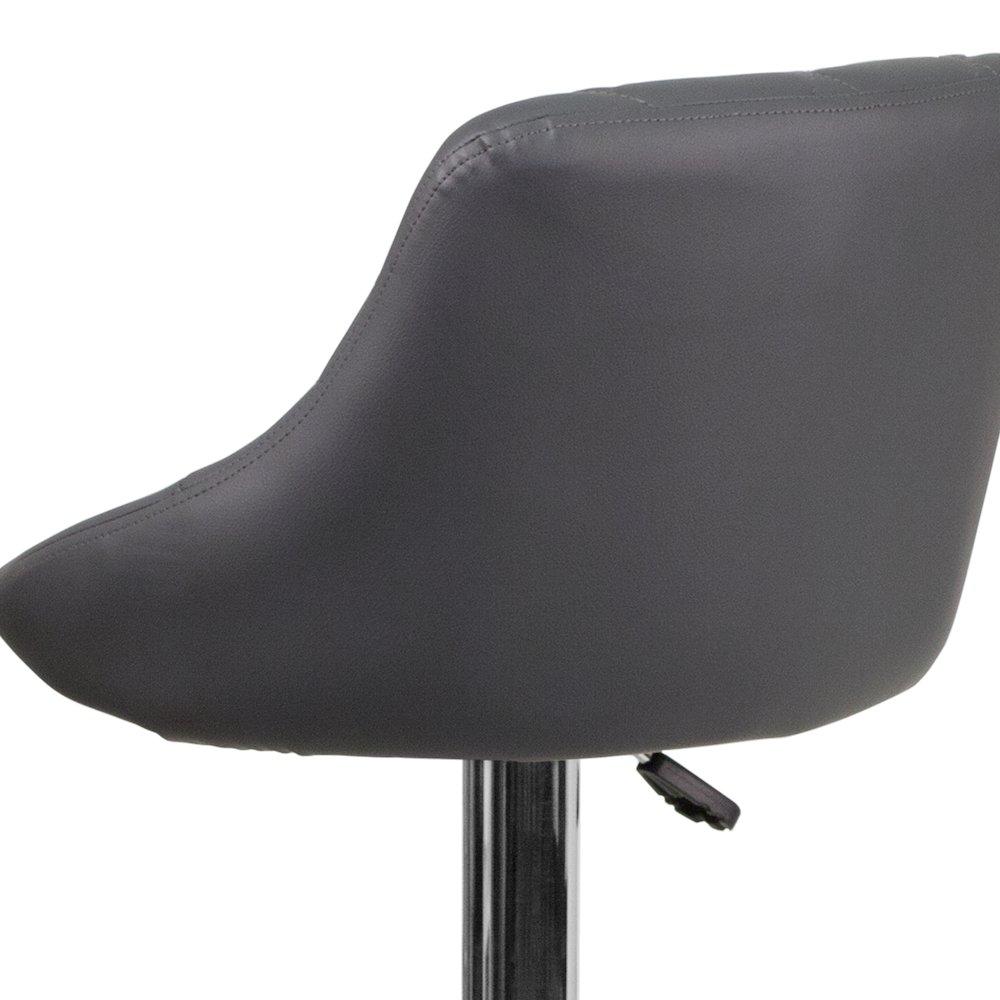 Contemporary Gray Vinyl Bucket Seat Adjustable Height Barstool with Chrome Base. Picture 11