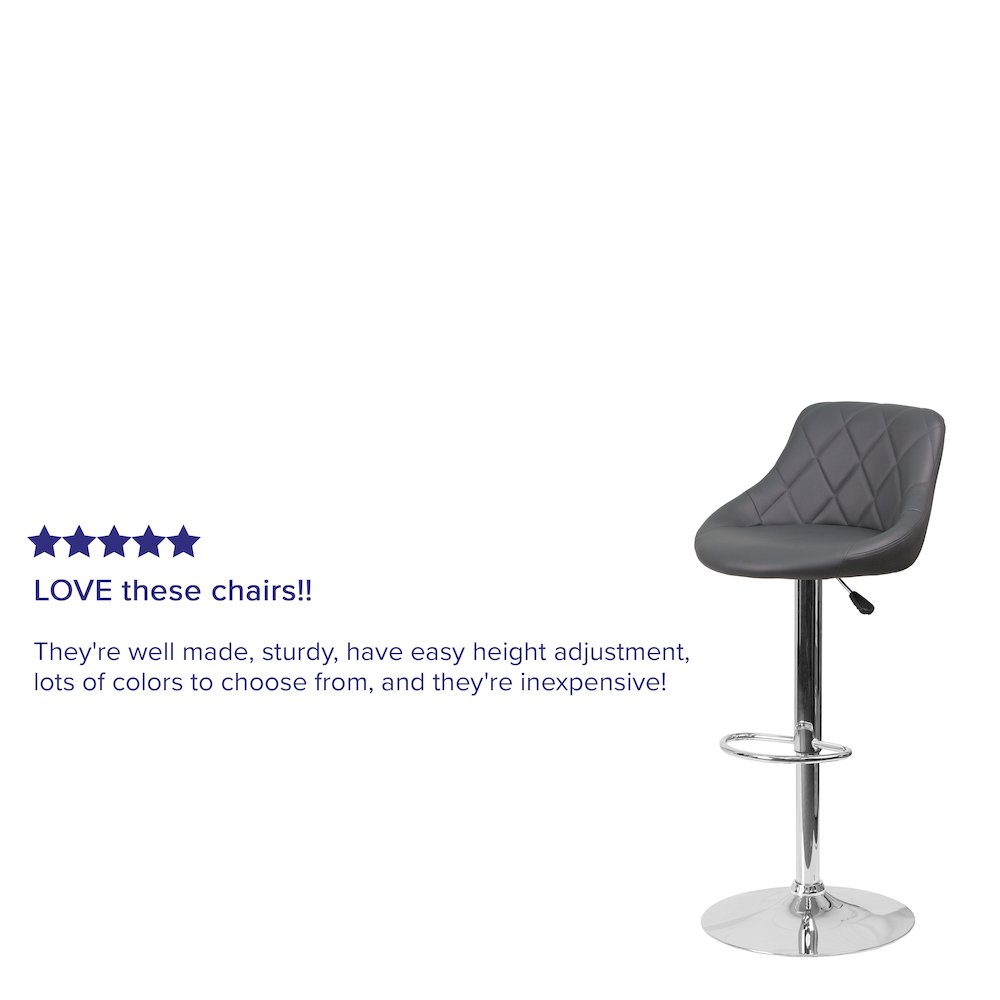 Contemporary Gray Vinyl Bucket Seat Adjustable Height Barstool with Chrome Base. Picture 4