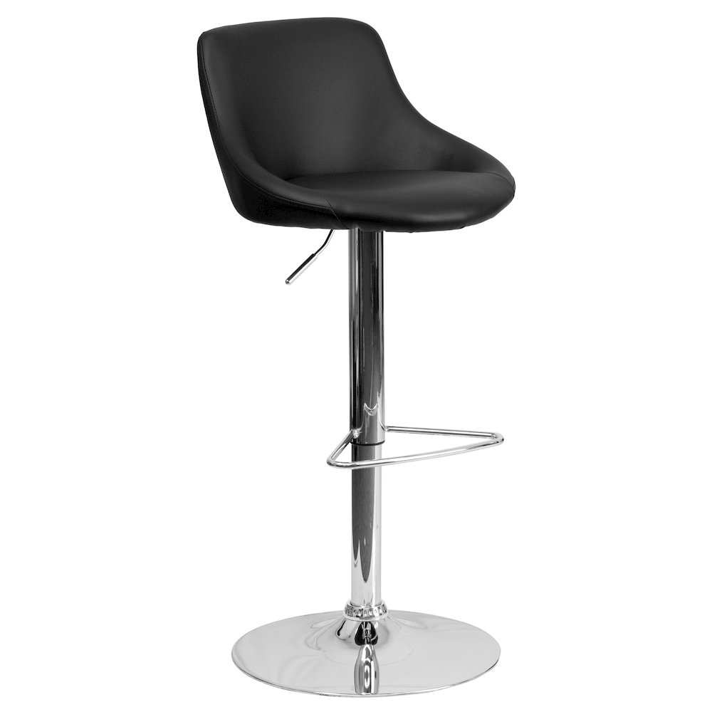 Contemporary Black Vinyl Bucket Seat Adjustable Height Barstool with Chrome Base. Picture 1