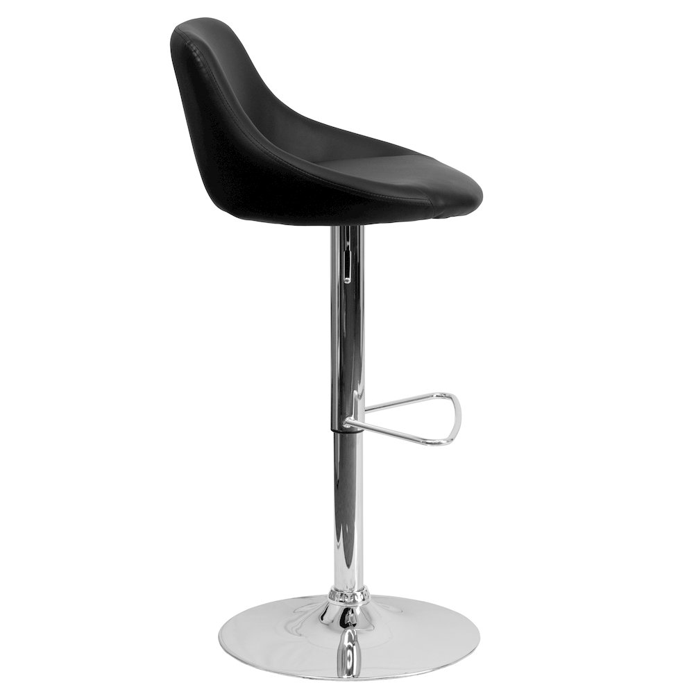 Contemporary Black Vinyl Bucket Seat Adjustable Height Barstool with Chrome Base. Picture 5