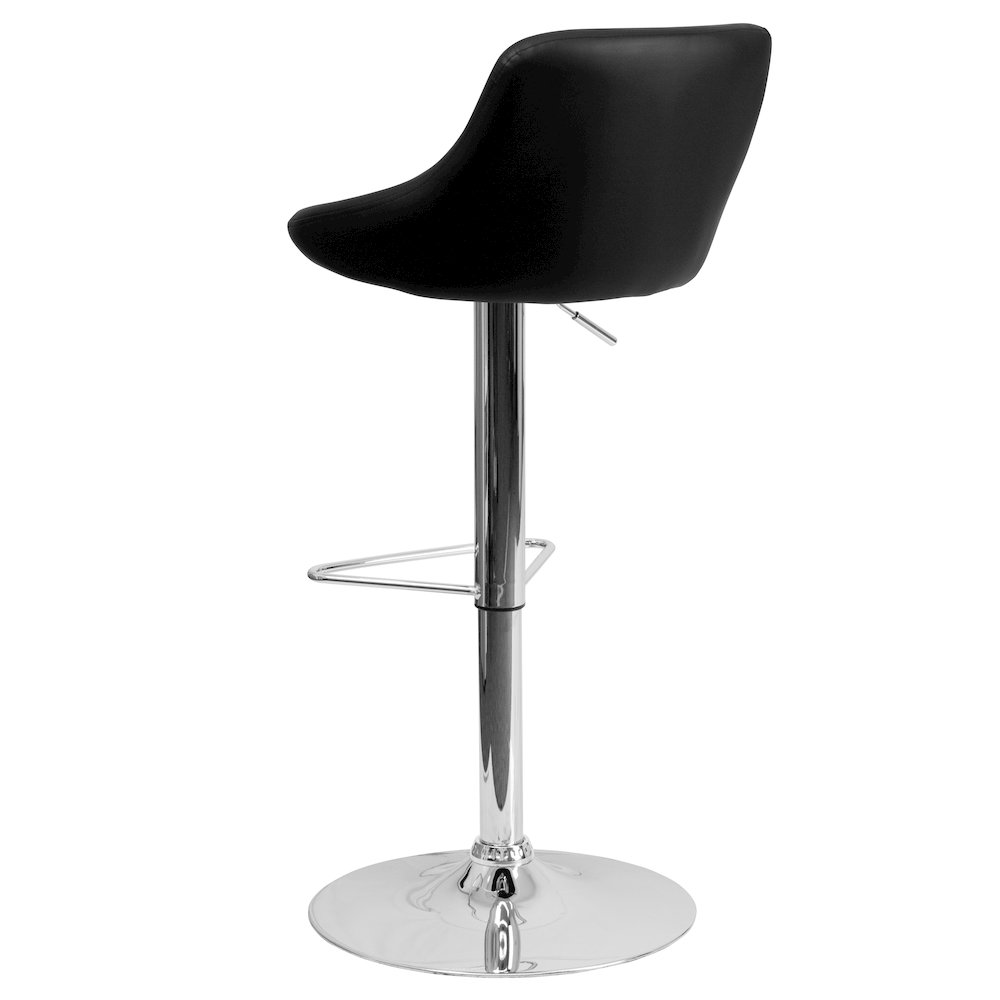 Contemporary Black Vinyl Bucket Seat Adjustable Height Barstool with Chrome Base. Picture 4