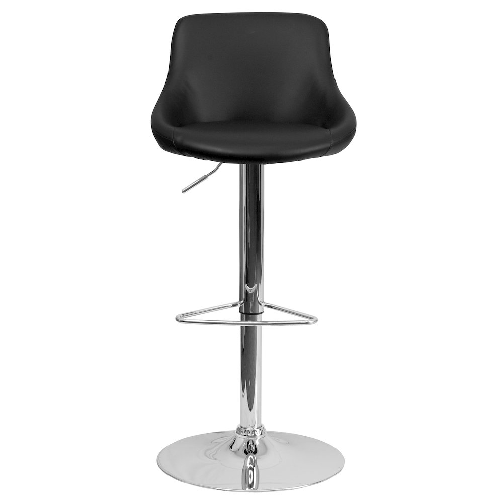 Contemporary Black Vinyl Bucket Seat Adjustable Height Barstool with Chrome Base. Picture 6