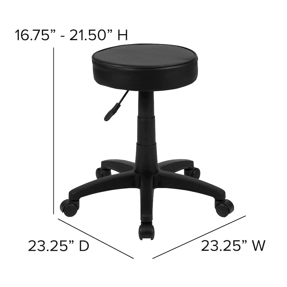 Black Adjustable Doctors Stool on Wheels with Ergonomic Molded Seat. Picture 6
