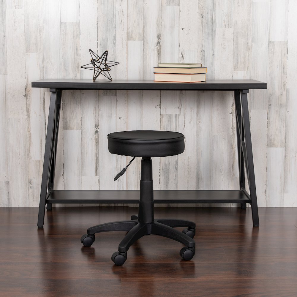 Black Adjustable Doctors Stool on Wheels with Ergonomic Molded Seat. Picture 2