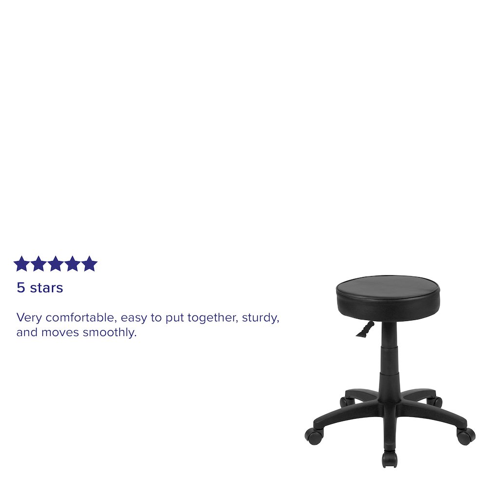 Black Adjustable Doctors Stool on Wheels with Ergonomic Molded Seat. Picture 4