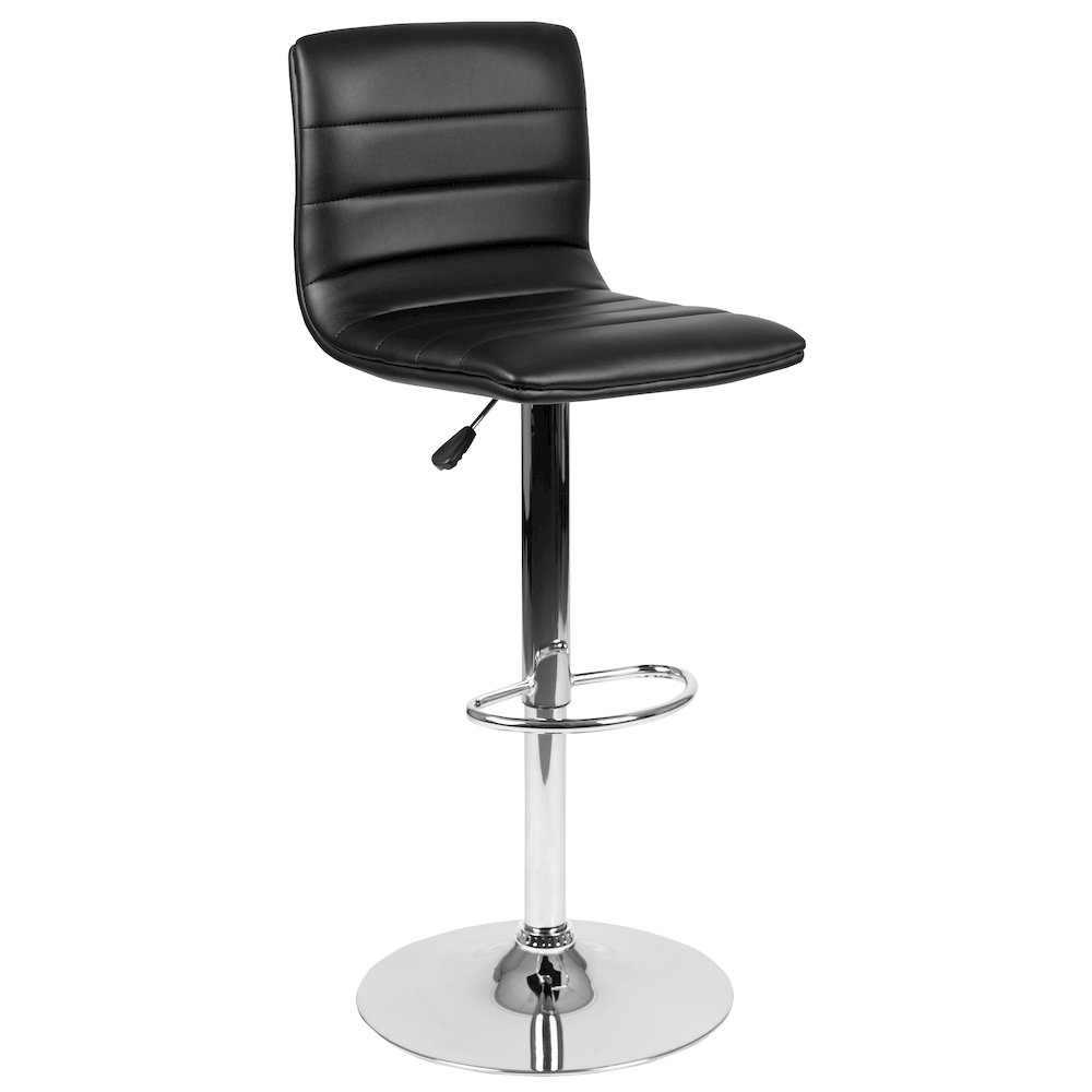 Black Vinyl Adjustable Bar Stool, Swivel Stool with Chrome Pedestal Base. Picture 1