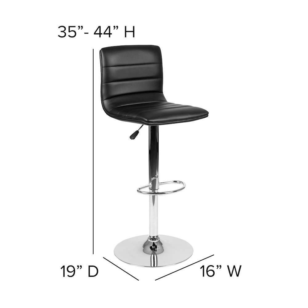 Black Vinyl Adjustable Bar Stool, Swivel Stool with Chrome Pedestal Base. Picture 6