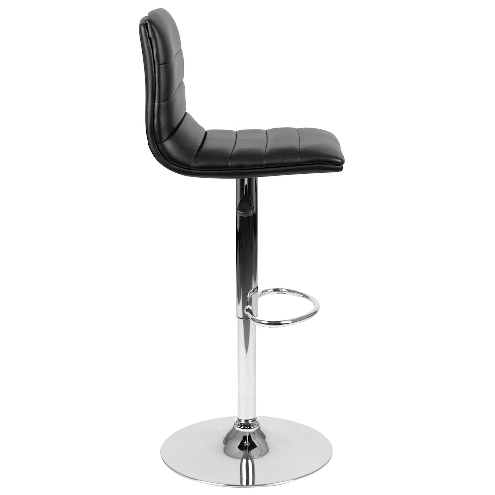 Black Vinyl Adjustable Bar Stool, Swivel Stool with Chrome Pedestal Base. Picture 9