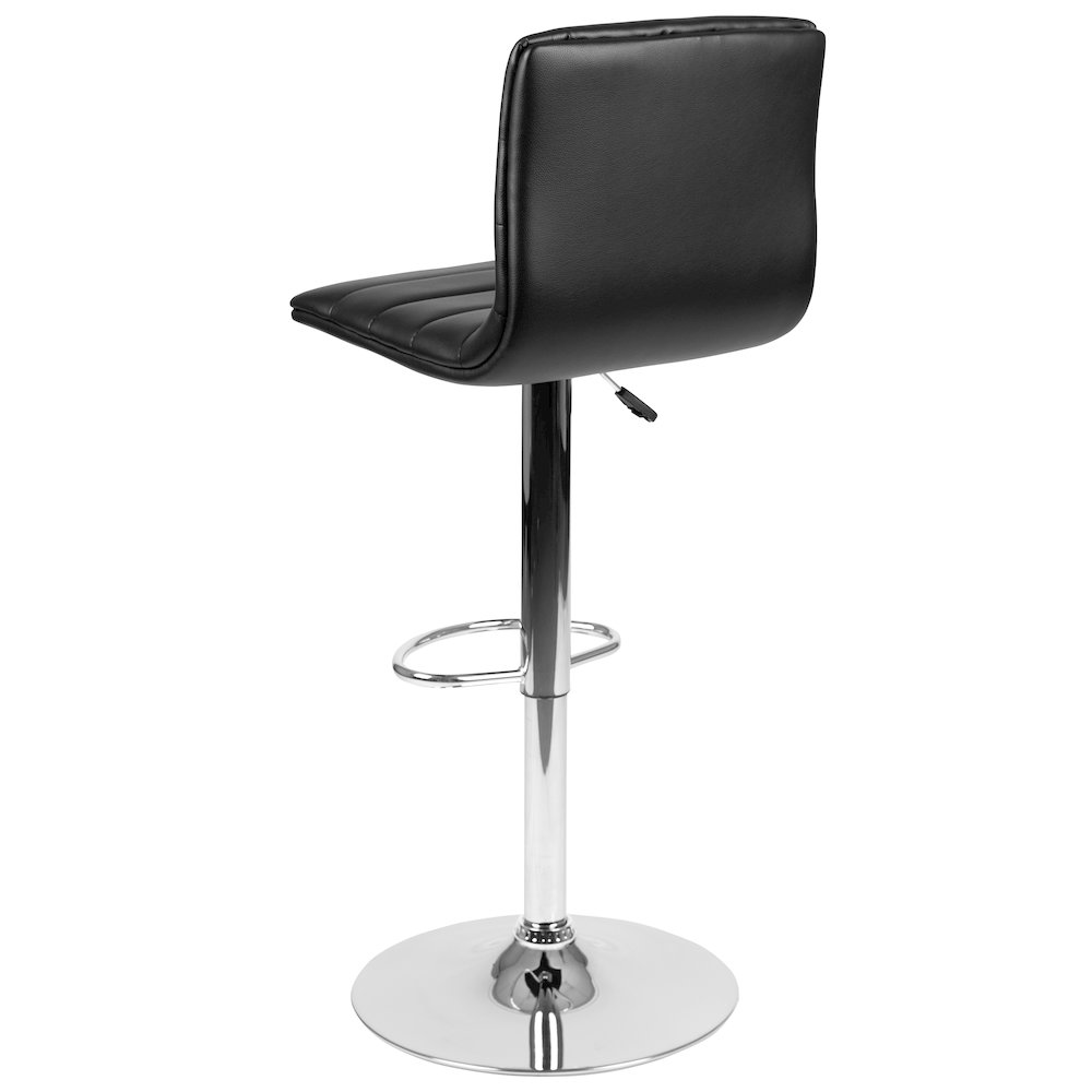 Black Vinyl Adjustable Bar Stool, Swivel Stool with Chrome Pedestal Base. Picture 7