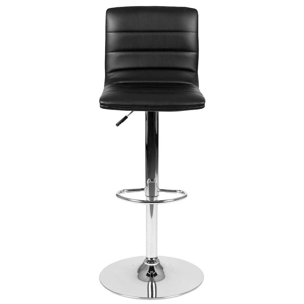 Black Vinyl Adjustable Bar Stool, Swivel Stool with Chrome Pedestal Base. Picture 10