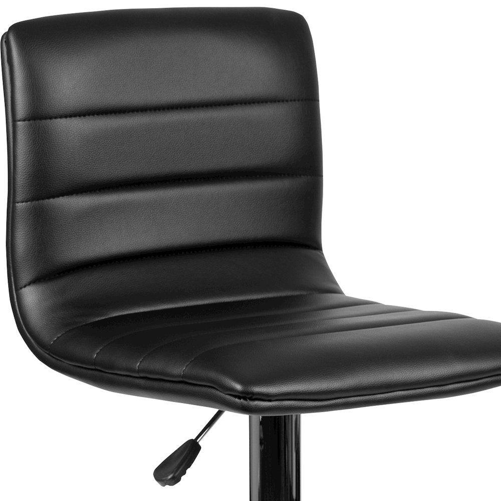 Black Vinyl Adjustable Bar Stool, Swivel Stool with Chrome Pedestal Base. Picture 8
