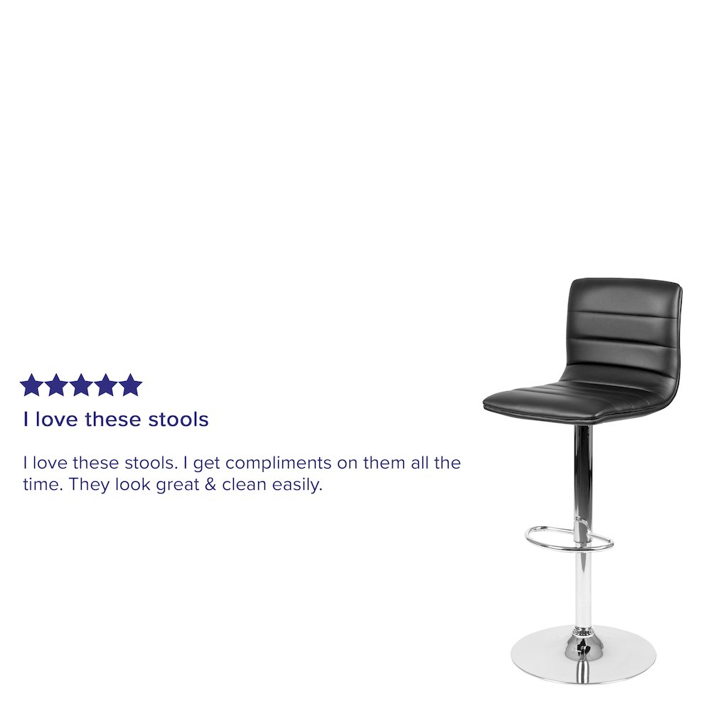 Black Vinyl Adjustable Bar Stool, Swivel Stool with Chrome Pedestal Base. Picture 4