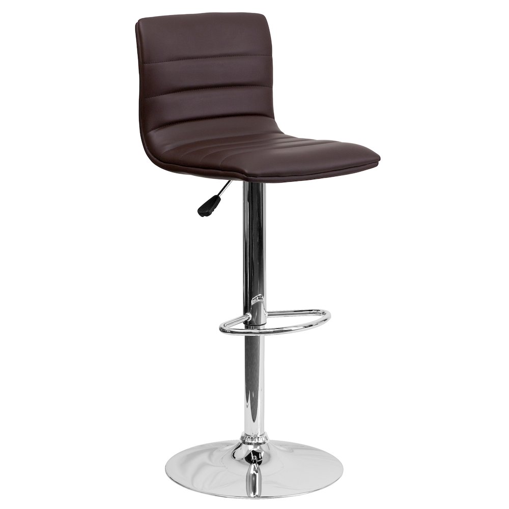 Modern Brown Vinyl Adjustable Bar Stool with Back, Counter Height Swivel Stool with Chrome Pedestal Base. Picture 1