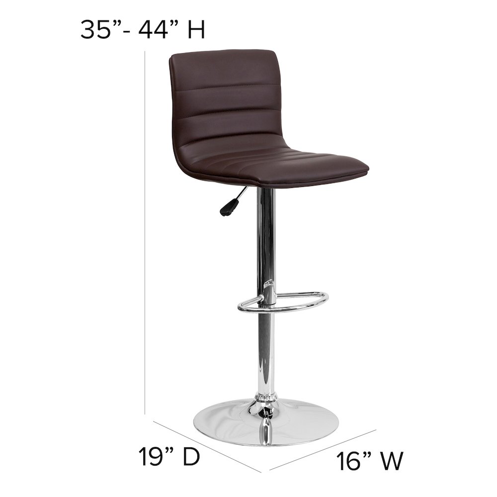Modern Brown Vinyl Adjustable Bar Stool with Back, Counter Height Swivel Stool with Chrome Pedestal Base. Picture 2