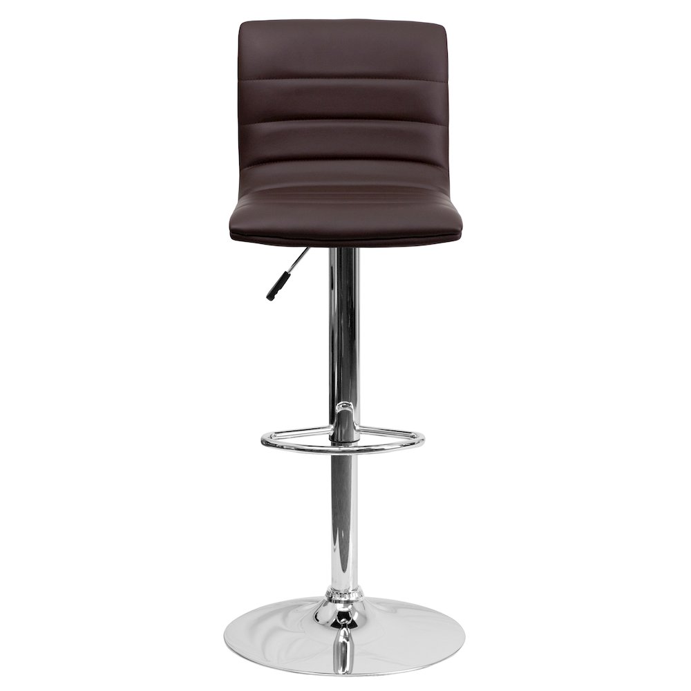 Modern Brown Vinyl Adjustable Bar Stool with Back, Counter Height Swivel Stool with Chrome Pedestal Base. Picture 5