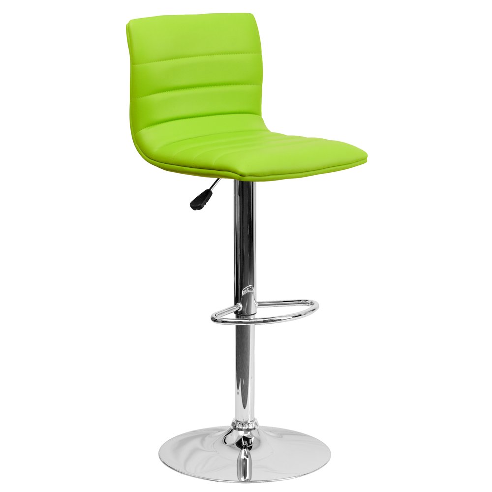 Green Vinyl Adjustable Bar Stool, Swivel Stool with Chrome Pedestal Base. Picture 1