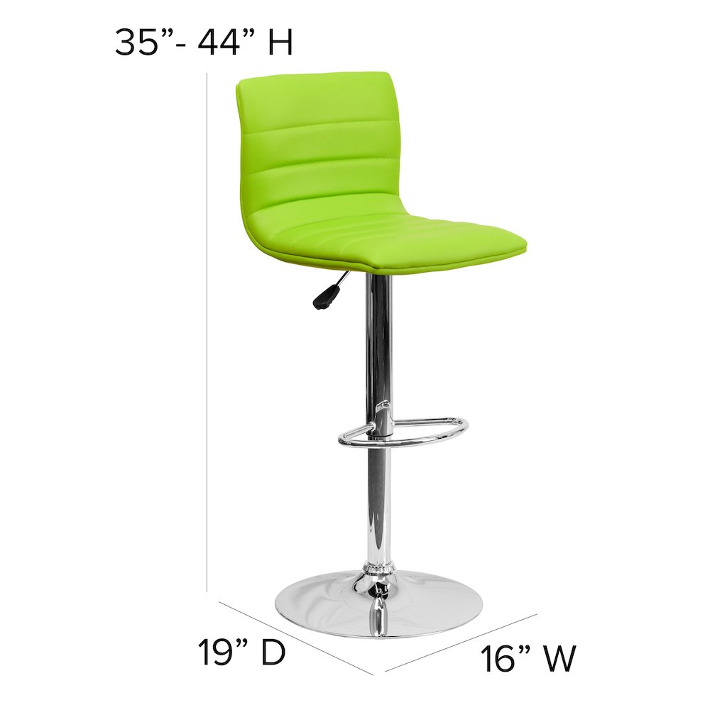 Green Vinyl Adjustable Bar Stool, Swivel Stool with Chrome Pedestal Base. Picture 6