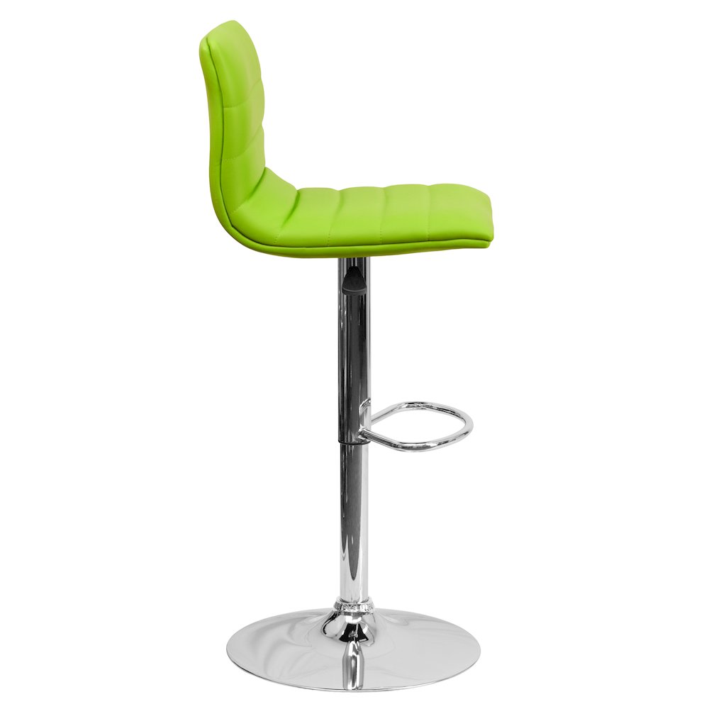 Green Vinyl Adjustable Bar Stool, Swivel Stool with Chrome Pedestal Base. Picture 9