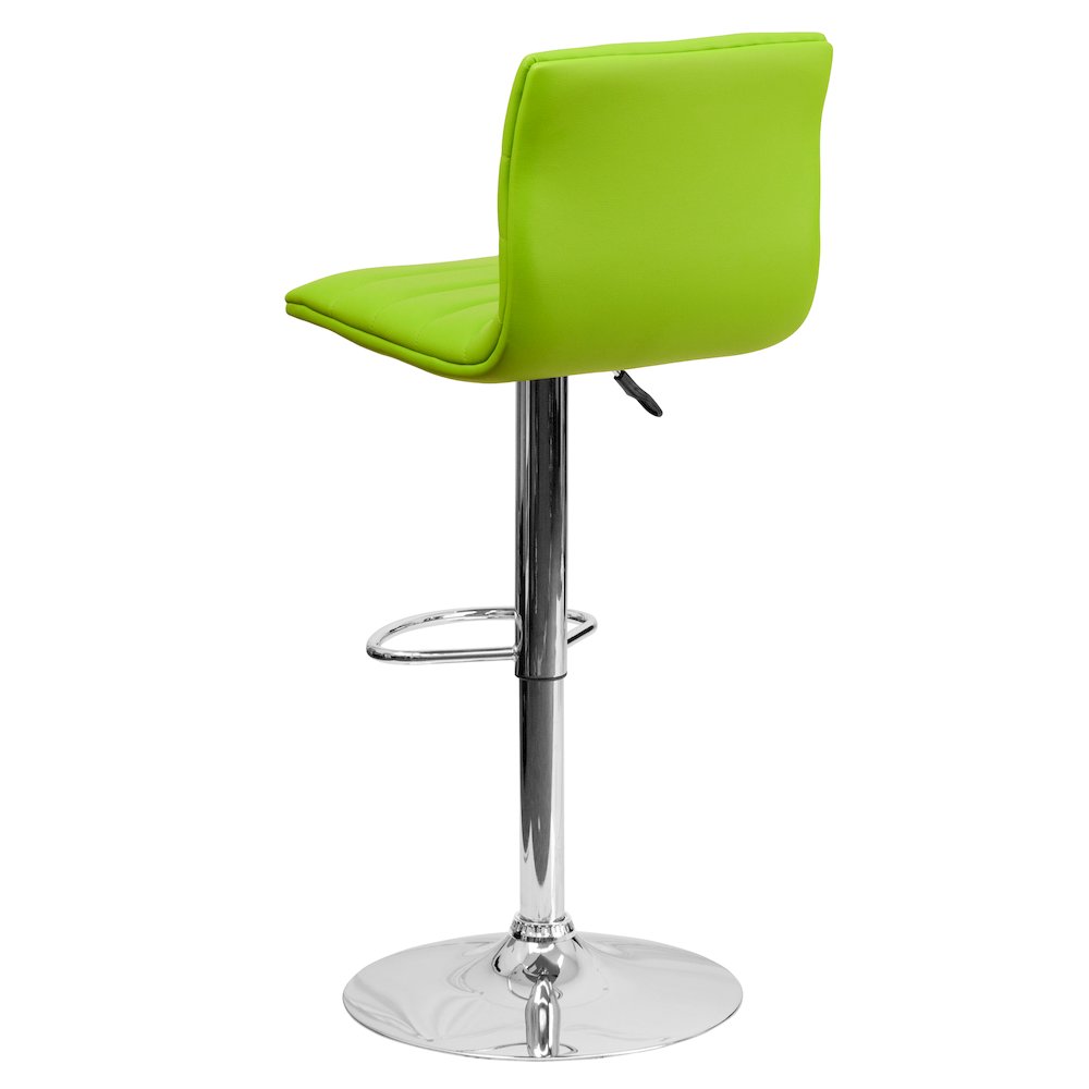 Green Vinyl Adjustable Bar Stool, Swivel Stool with Chrome Pedestal Base. Picture 7