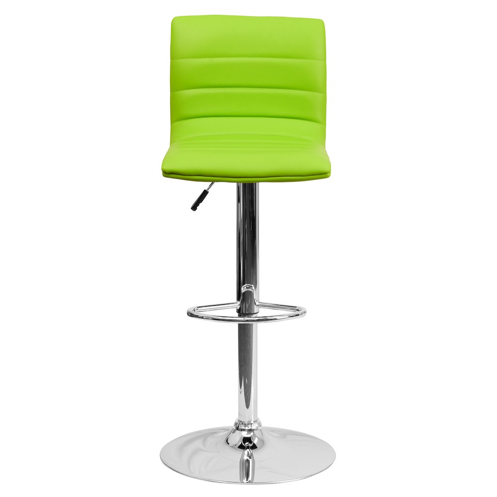 Green Vinyl Adjustable Bar Stool, Swivel Stool with Chrome Pedestal Base. Picture 10