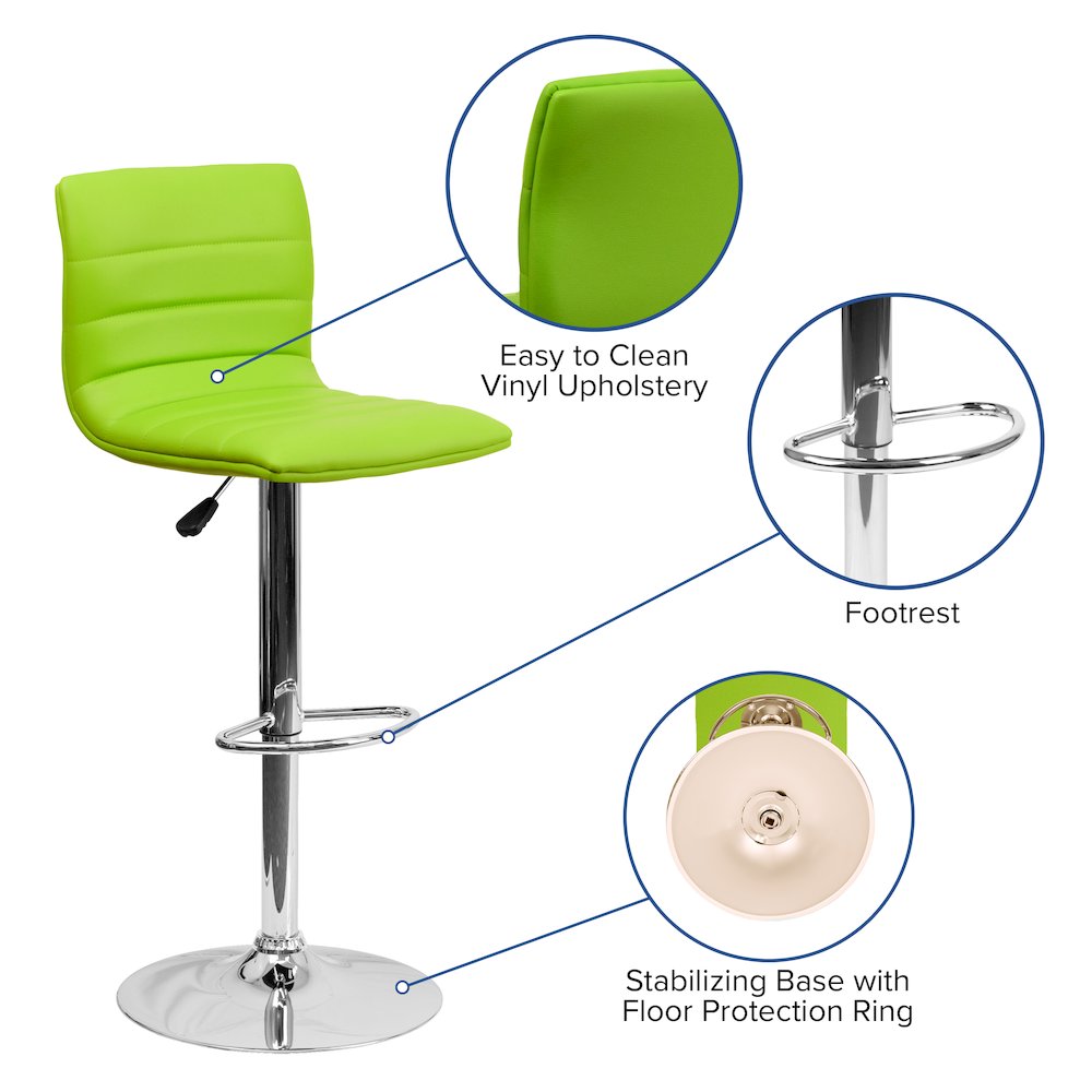 Green Vinyl Adjustable Bar Stool, Swivel Stool with Chrome Pedestal Base. Picture 5