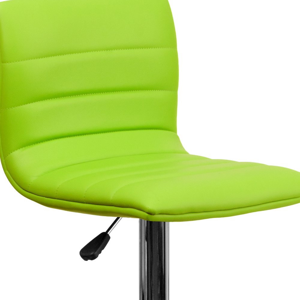 Green Vinyl Adjustable Bar Stool, Swivel Stool with Chrome Pedestal Base. Picture 11