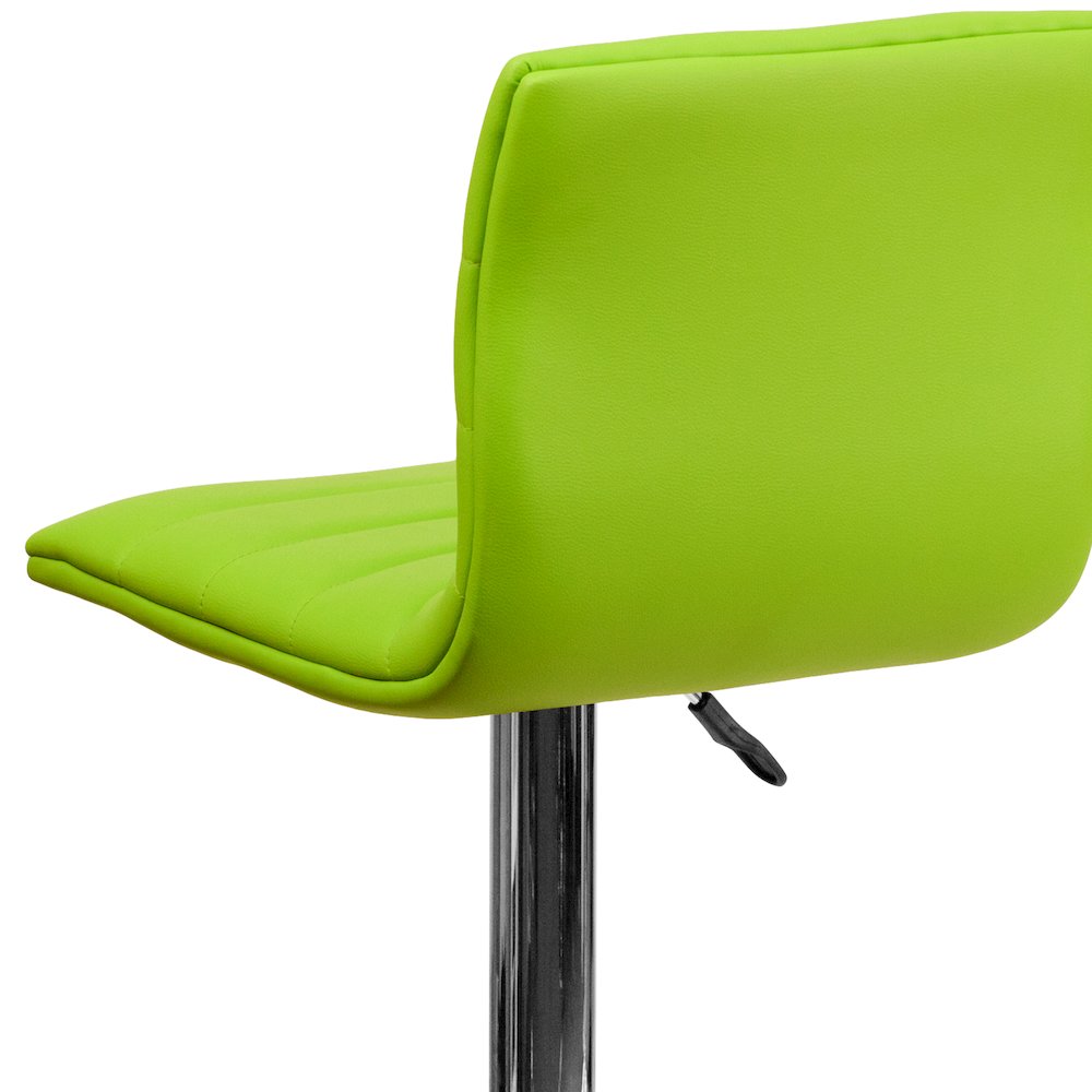 Green Vinyl Adjustable Bar Stool, Swivel Stool with Chrome Pedestal Base. Picture 8