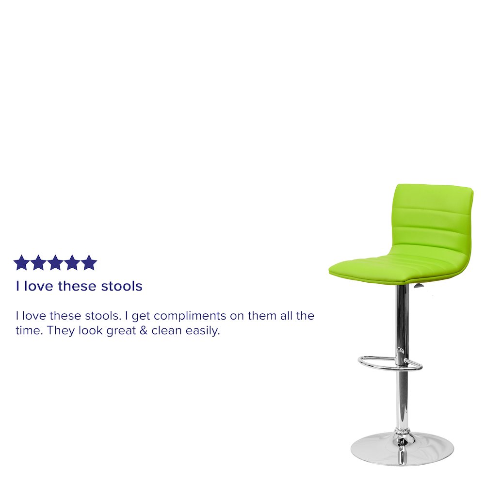 Green Vinyl Adjustable Bar Stool, Swivel Stool with Chrome Pedestal Base. Picture 4
