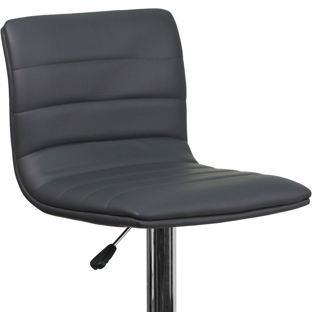 Modern Gray Vinyl Adjustable Bar Stool with Back, Counter Height Swivel Stool with Chrome Pedestal Base. Picture 6