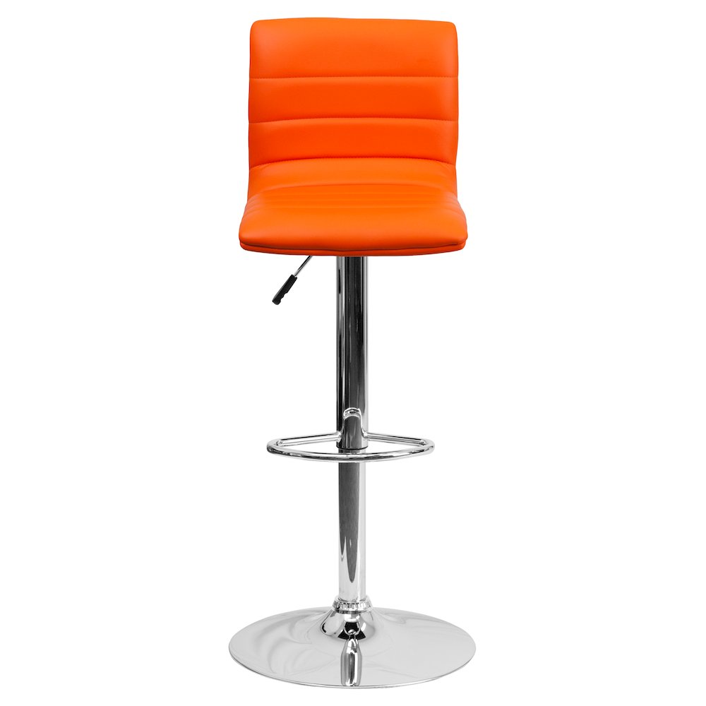 Modern Orange Vinyl Adjustable Bar Stool with Back, Counter Height Swivel Stool with Chrome Pedestal Base. Picture 5