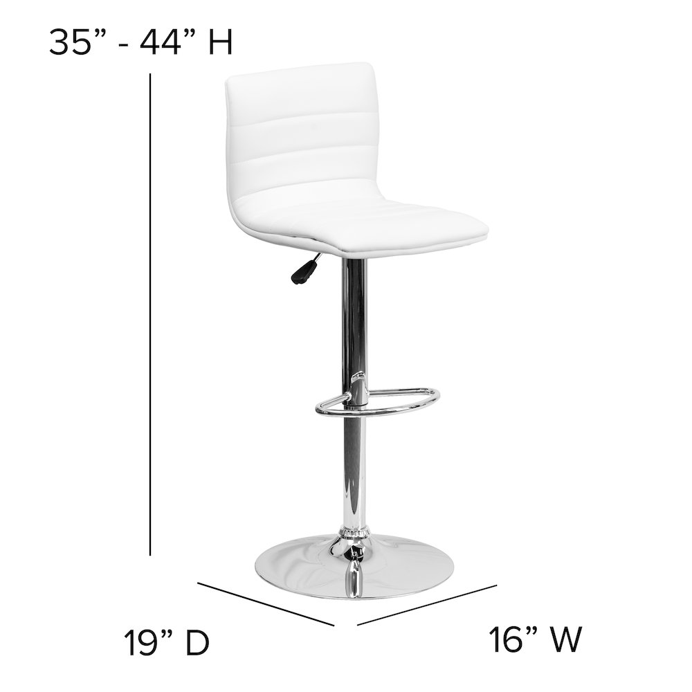 Modern White Vinyl Adjustable Bar Stool with Back, Counter Height Swivel Stool with Chrome Pedestal Base. Picture 2