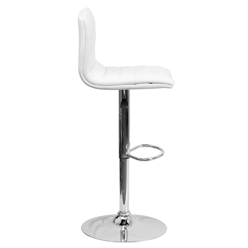 Modern White Vinyl Adjustable Bar Stool with Back, Counter Height Swivel Stool with Chrome Pedestal Base. Picture 3