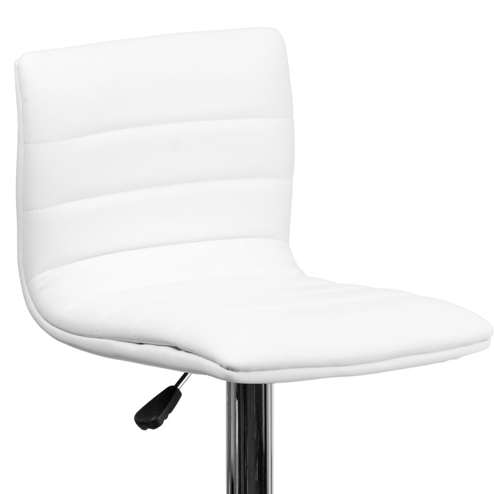Modern White Vinyl Adjustable Bar Stool with Back, Counter Height Swivel Stool with Chrome Pedestal Base. Picture 7