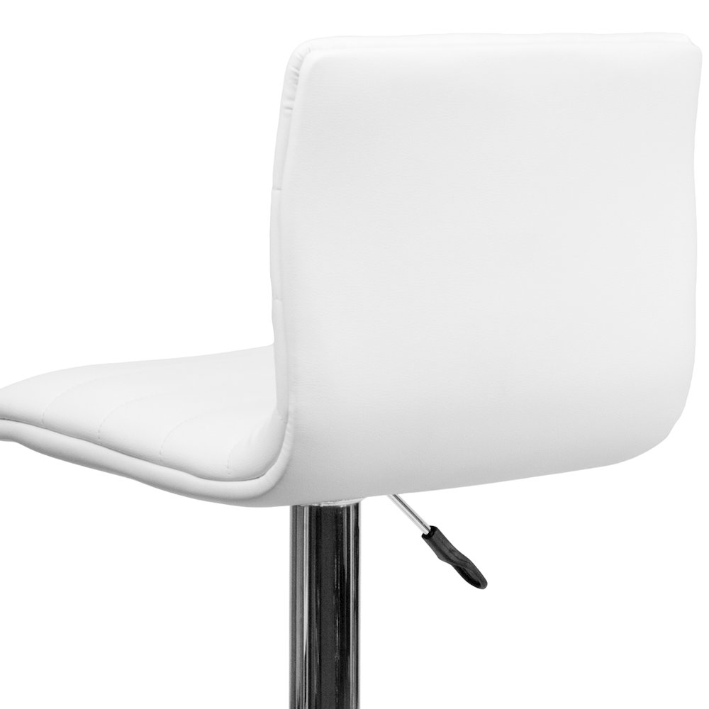 Modern White Vinyl Adjustable Bar Stool with Back, Counter Height Swivel Stool with Chrome Pedestal Base. Picture 8