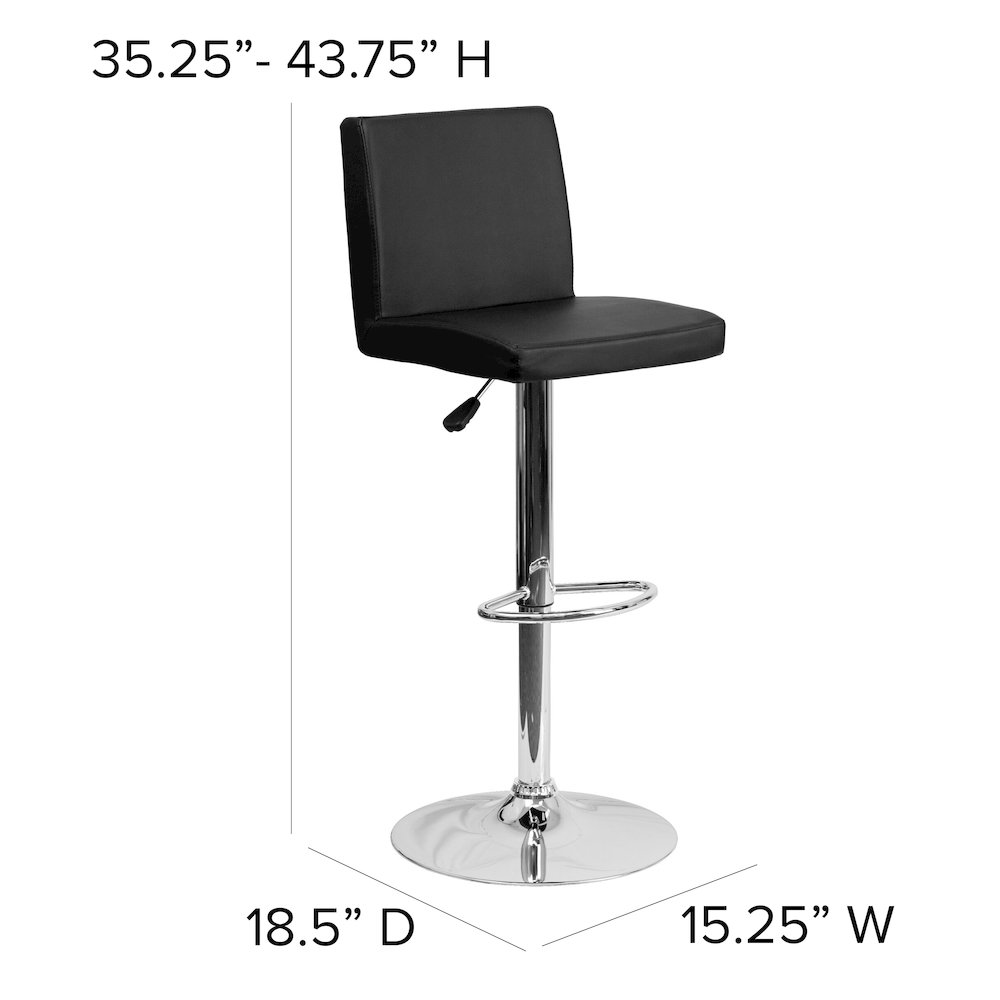 Black Vinyl Adjustable Height Barstool with Panel Back and Chrome Base. Picture 6