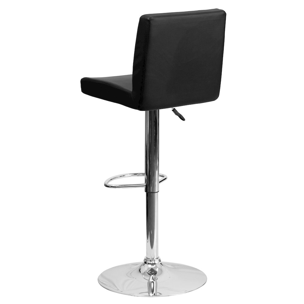 Black Vinyl Adjustable Height Barstool with Panel Back and Chrome Base. Picture 7
