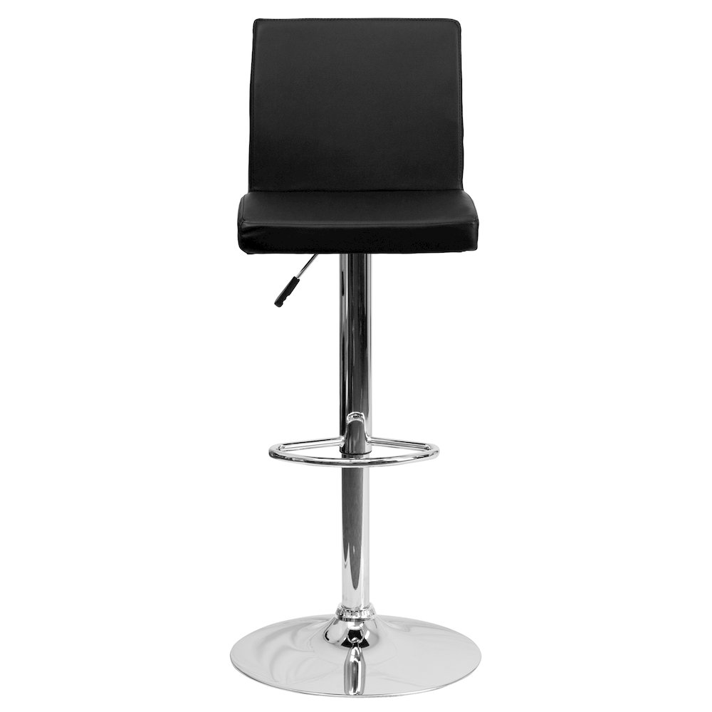 Black Vinyl Adjustable Height Barstool with Panel Back and Chrome Base. Picture 10