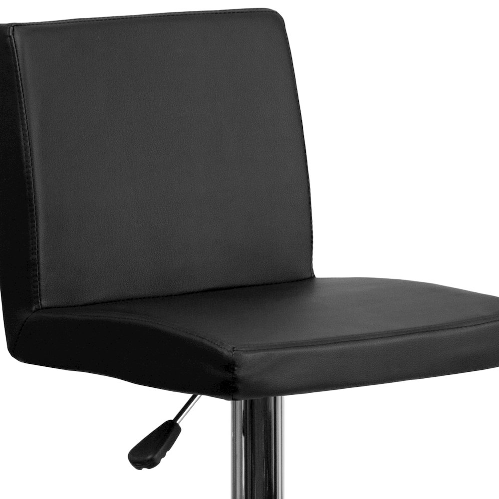 Black Vinyl Adjustable Height Barstool with Panel Back and Chrome Base. Picture 8
