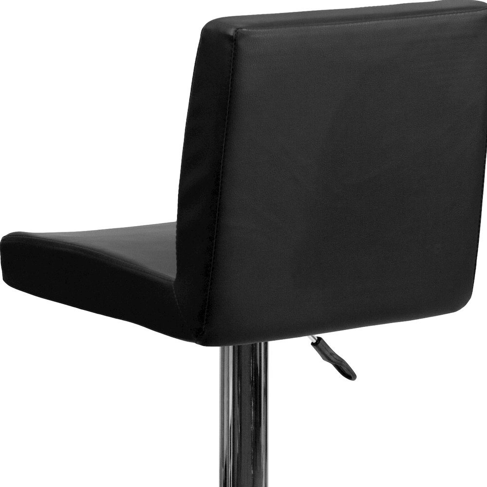 Black Vinyl Adjustable Height Barstool with Panel Back and Chrome Base. Picture 11