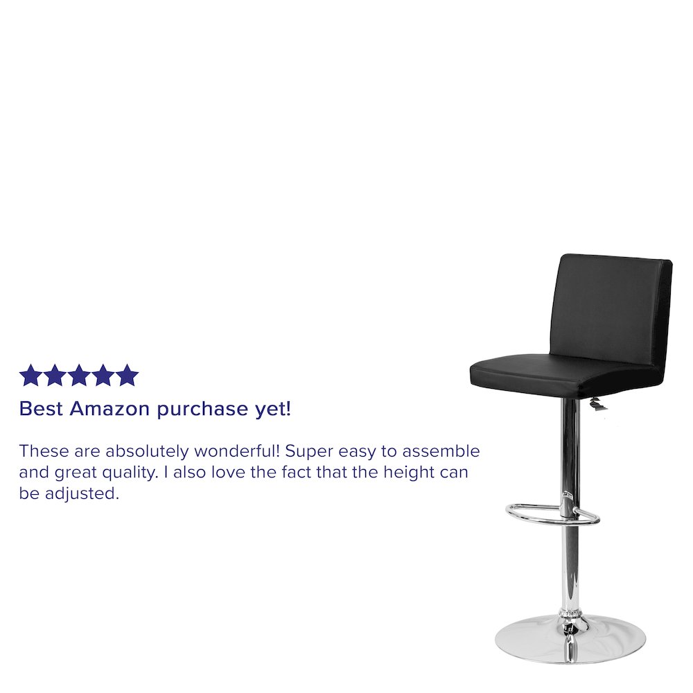 Black Vinyl Adjustable Height Barstool with Panel Back and Chrome Base. Picture 4