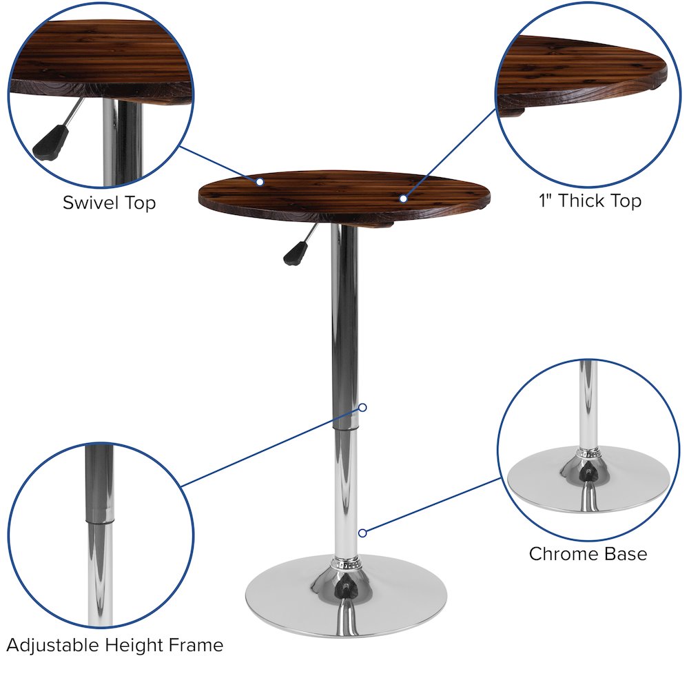 23.5'' Round Pine Wood Table (Adjustable Range 26.25'' - 35.5''). Picture 4