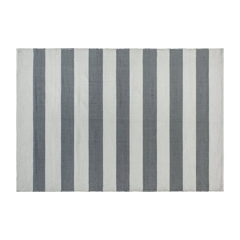 5' x 7' Grey & White Striped Handwoven Cabana Style Stain Resistant Area Rug. Picture 1