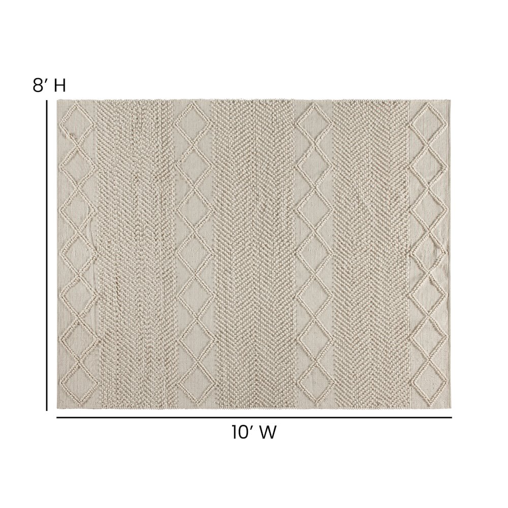 8' x 10' White, Ivory Geometric Design Handwoven Area Rug. Picture 4