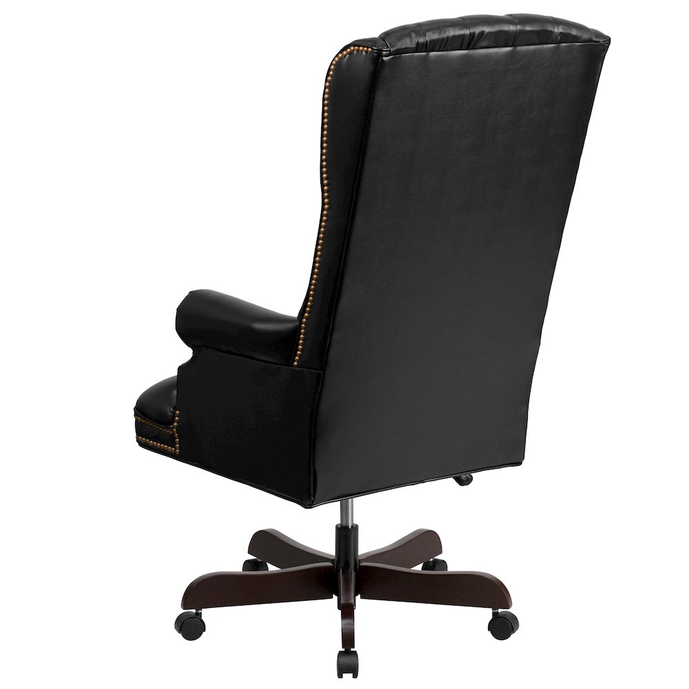 High Back Traditional Fully Tufted Black Executive Swivel Office Chair with Arms. Picture 7