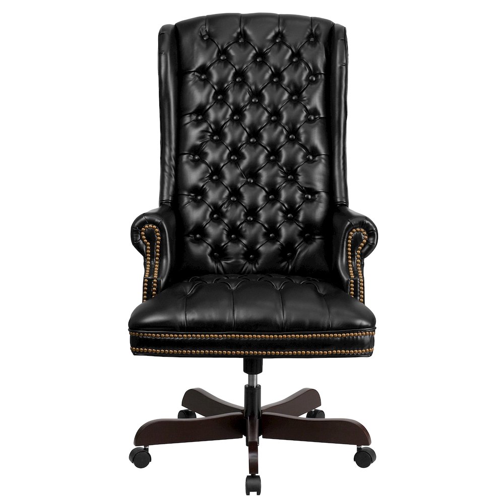 High Back Traditional Fully Tufted Black Executive Swivel Office Chair with Arms. Picture 9