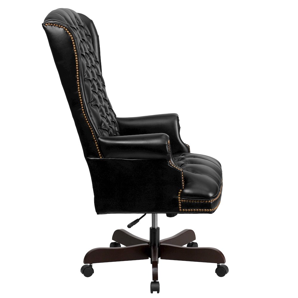 High Back Traditional Fully Tufted Black Executive Swivel Office Chair with Arms. Picture 8